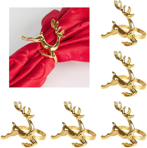 6Pcs Deer Napkin Rings Gold Napkin Rings Elk Chic Napkin Ring Holder for Christmas, Thanksgiving, Holiday Family Gatherings, Dinner Parties, Easte...