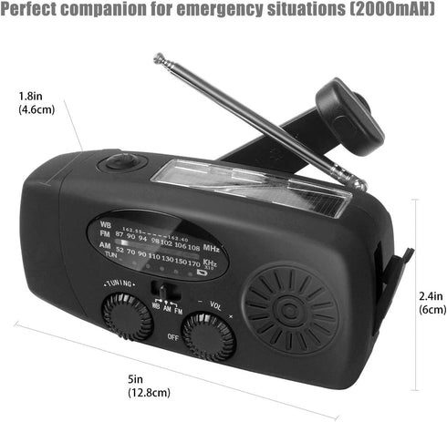 Upgraded Emergency Solar Hand Crank Radio with LED Flashlight, Portable Am Fm NOAA Weather Radio, 2000mAh Solar Power Bank Cell Phone Charger for ...