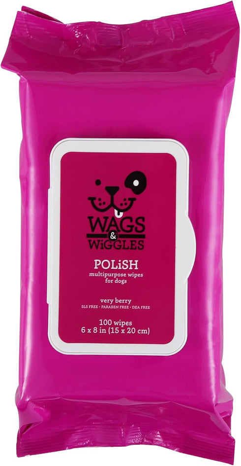 Wags & Wiggles Polish Multipurpose Wipes for Dogs | Clean & Condition Your Dog's Coat without A Bath | Fresh Very Berry Scent Your Dog Will Love, ...
