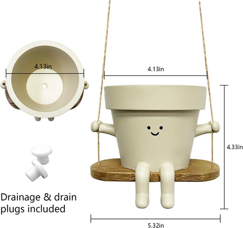 Hanging Planter Swing Face Plant Pot - Cute Resin Head Planters with Drainage Hole Indoor Outdoor Plant Holder, Succulent/String of Pearls Flower ...