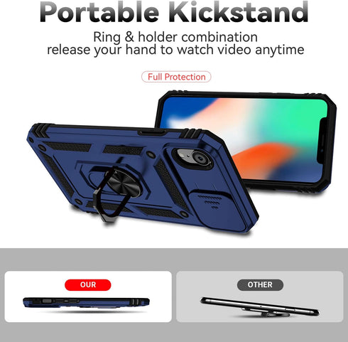 Hitaoyou iPhone xr case with Camera Cover,iPhone xr Phone Case, iPhone xr case with Kickstand Military Grade Shockproof Heavy Duty Protective with...