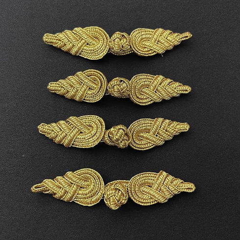 4-Sets 3-1/4" Vintage Fabric Frogs Closure, Chinese Frog Closure, Braided Frog, TR-12247 (Gold)...
