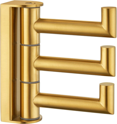 Angle Simple 3 Arms Towel Hook Brushed Gold, 304 Stainless Steel Swivel Triple Towel Holder, Folding Bathroom Hook, Wall Mount...