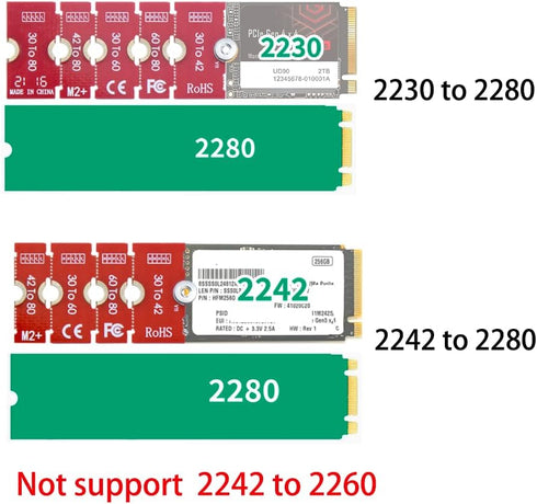 JOYJOM Nvme NGFF M.2 2230 to 2242 Adapter, 2230 to 2280 Adapter, 2230 to 2260 Extender, Support 2240 to 2280, 2260 to 2280 M2 Adapter...