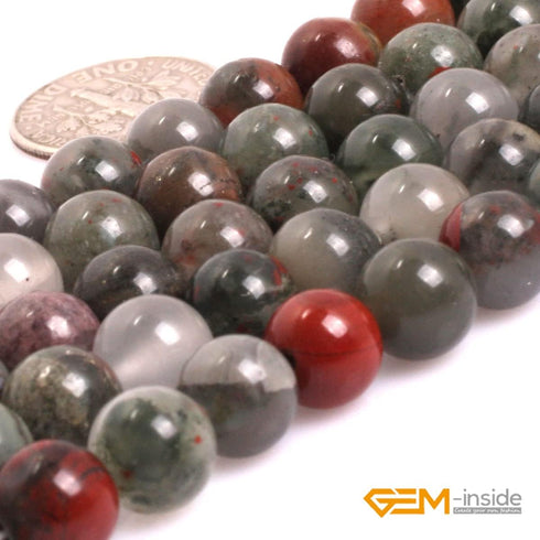 GEM-Inside Natural 8mm Africa Bloodstone Gemstone Loose Beads Round Crystal Energy Stone Power Beads for Jewelry Making 15"...