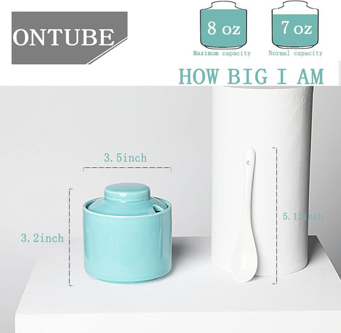 ONTUBE Ceramic Sugar Bowl with Lid and Spoon,Porcelain Seasoning Box Salt Bowl,8oz ?Turquoise Blue?...