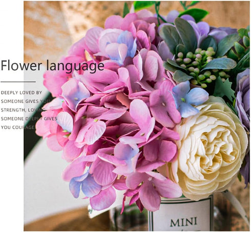 Artificial Rose Flower Bouquet Set, Hydrangea Hand Bouquet and vase, Ins Style Artificial Flower Set?Purple?...