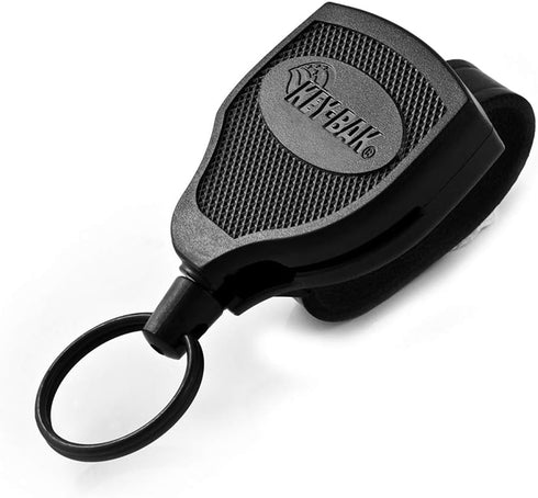 KEY-BAK SUPER48 Locking Retractable Keychain, Durable Polycarbonate Case, Leather Belt Loop, and Oversized Split Ring, Black...