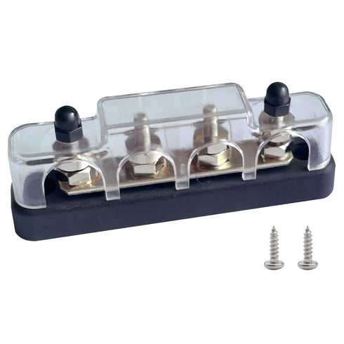 4 x #10 (M5) Studs Bus Bar, Ampper 4.2" Ground Distribution Block Brass Battery BusBar Junction with Cover for Auto Boat Amplifier and More (Black...