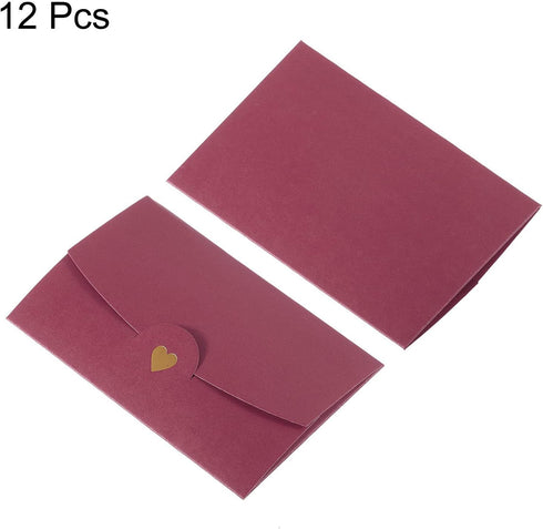 PATIKIL Mini Envelopes, 12 Pack Small Gift Card Holders Retro Gold Heart Business Invitation Envelopes for Wedding Birthday, Purple Red...