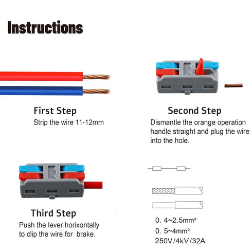 Robust Lever Wire Kit: Quick Connect Electrical Splicing, Compact Conductor 28-12 AWG for Reliable Inline Circuits (LT-2, 10)...