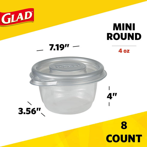 Glad GladWare Home Mini Round Food Storage Containers - Small Meal Container Holds up to 4 Ounces of Food - Lock Tight Seal, 8 Count...