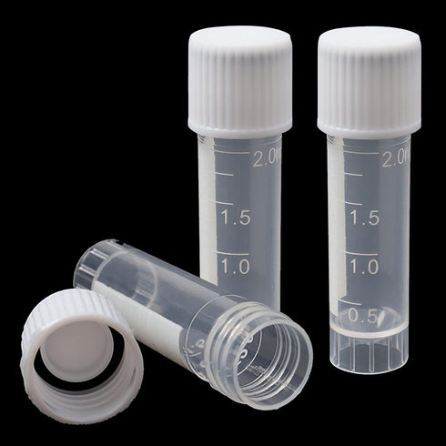 100 Pack 2ml Plastic Vials Self Standing Cryogenic Vial Lab Small Lab Vial Plastic Vial Seal Cap Container for Laboratory School...