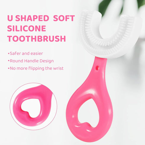 Pegciz Kids U-Shaped Toothbrush, Toddler Toothbrush Food Grade Soft Silicone Brush Head, Manual Whole Mouth Toothbrush for Kids Age 2-6, 360° Oral...