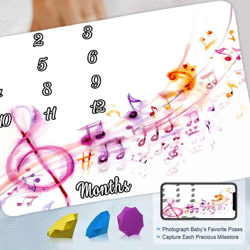 Musical Theme Baby Monthly Milestone Blanket for Boys and Girls, Watercolor Note Sheet Music Month and Age Blanket, 48x40in Soft Flannel, Monthly ...
