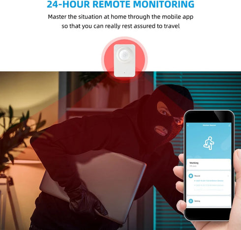 Wifi Smart Motion Sensor: Indoor PIR Motion Detector, Free App Alert, Tuya App Remote Monitor, USB & Battery Dual Power Supply, Infrared Wireless ...
