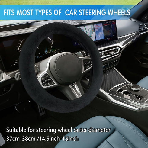 ASUBHA Car Steering Wheel Cover, Fluffy Steering Wheel Cover, Soft Warm Non-Slip Car Interior Accessories Fits 14.5-15 inches Outer Diameter Car S...