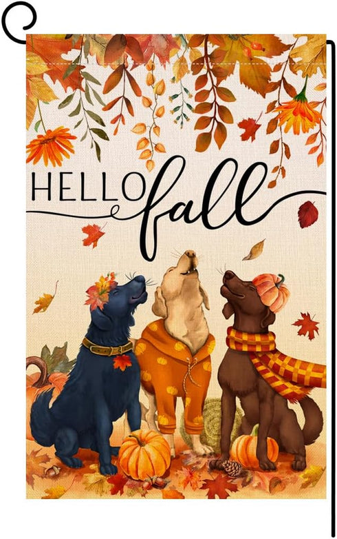 BLKWHT Fall Dogs Garden Flag 12x18 Vertical Double Sided Autumn Leaves Thanksgiving Holiday Outside Decorations Burlap Yard Flag BW506...