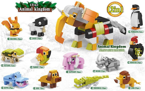 12 in 1 Mini Animal Building Block Set,Stem Building Brick Animal Kingdom Zoo Toys for Kids...
