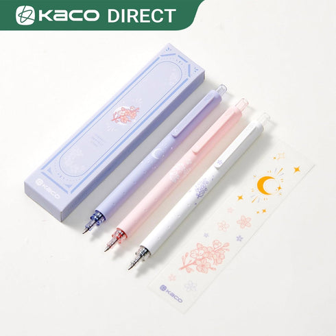 Kaco ROCKET Gel Pens Cute Stationery 3 Pieces Set, 0.7mm Medium Point, 2 Black Ink and 1 Coral Ink, Quick Drying Aesthetic Cute Pens Christmas Gif...