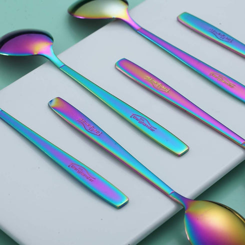 Berglander Rainbow Teaspoon, Stainless Steel Tea Spoon Dessert Spoon With Titanium Colorful Plating 6.5 Inches Pack of 6...