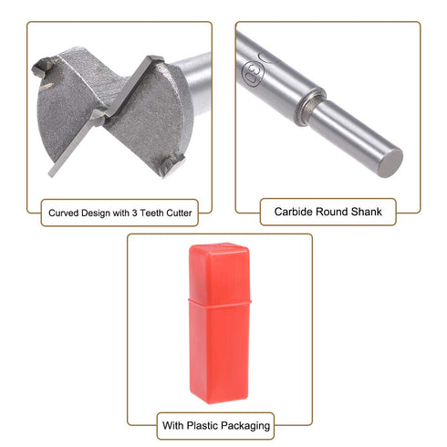 uxcell Forstner Drill Bits 30mm, Tungsten Carbide Wood Hole Saw Auger Opener Woodworking Hinge Hole Drilling Boring Bit Cutter Gray with 8mm Round...