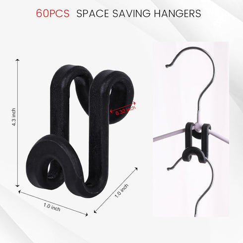 60PCS Hanger Connector Hooks, Black Clothes Hanger Connector Heavy Duty Space Saving Hooks for Velvet Hangers Wooden Hangers Closet Organizer...