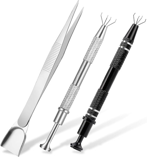 3Pcs Grabber Tool Holder Set Jeweler's Pick Up Sprinkle Pen Piercing Ball with Prongs Diamond Claw Jewelry Tweezers 4 Claw Precision Stainless Ste...