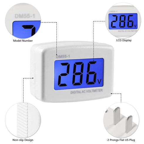 2PCS AC 80-300V LCD Digital Voltmeter,Flat US Plug Voltage Measuring Monitor AC 110V 220V Voltage Panel Power Volt Test Monitor Gauge Meter...