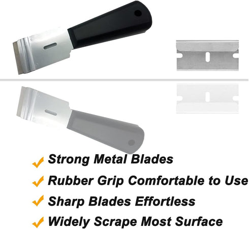 Razor Blades Metal Scraper Tool Glass Scraper Stove Top Long Handheld Scraper Window Ceramic Scraper with 20 PCS Single Edge Replacement Scraper B...