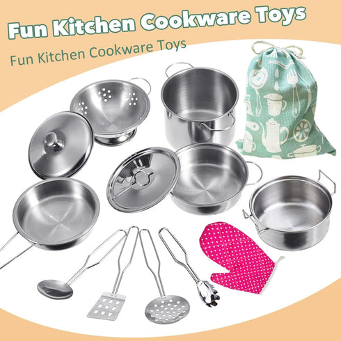 Cookware Pots and Pans Play Set with Cooking Mini Stainless-Steel Kitchen Cooking Utensils Toys,Pretend Toys for Kids, Educational?Development Toy...