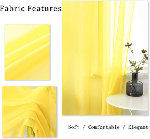DUALIFE Yellow Curtains 72 Inches Length for Bedroom Set of 2 Panels Grommet Window Semi Voile Light Filtering Sheer Curtains for Living Room 52x7...