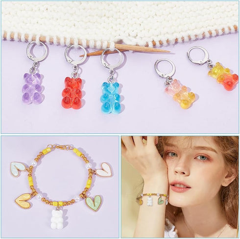 NBEADS 24 Pcs Resin Bear Stitch Markers, Crochet Stitch Marker Charms Removable Leverback Hook Locking Stitch Marker for Knitting Weaving Sewing J...