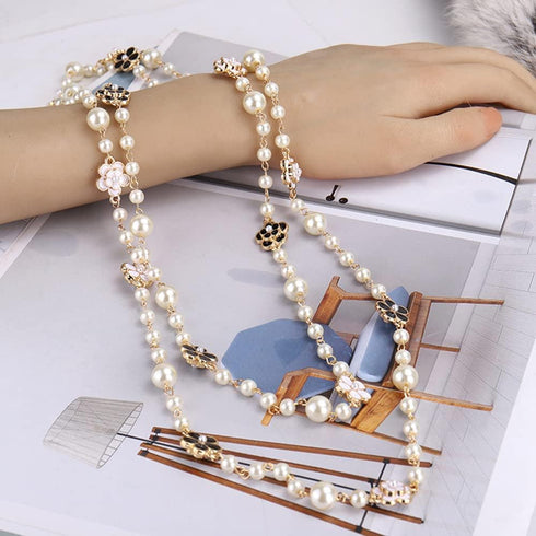 Womens Chic Statement Multilayer Imitation Pearl Long Necklace...