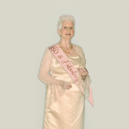 Rose Gold Birthday Tiara and Sash for Women, Fabulous 80th Birthday Party Favor...
