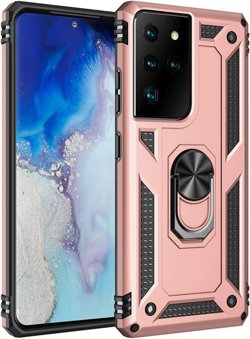 Military Grade Drop Impact for Samsung Galaxy S21 Ultra Case Galaxy S21 Ultra 5G Case Metal Rotating Ring Kickstand Holder Armor Heavy Duty Shockp...