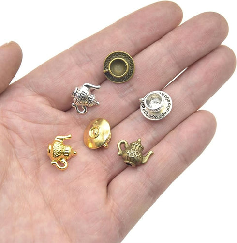 30 Pcs Metal Teapot Tea Cup Charms Pendants Mini Coffee Mug Pendants Vintage Tea Kettle Charms Bulk Pendant for DIY Crafts Bracelet Earrings Neckl...