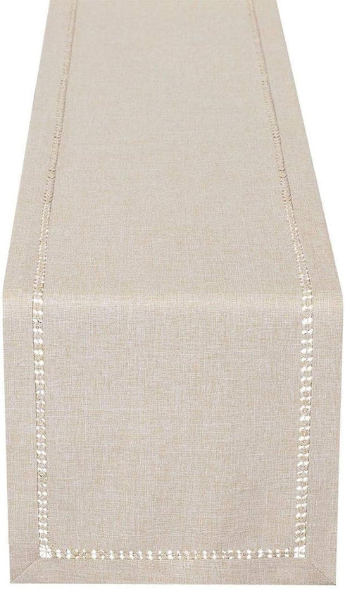 Grelucgo Handmade Hemstitched Polyester Rectangle Table Runners and Dresser Scarves, Beige 14x54 inch...