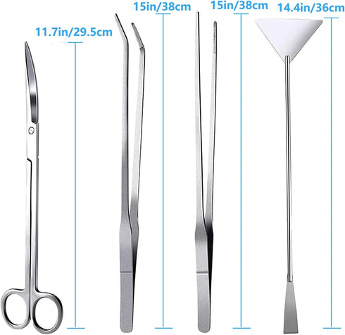 15in Aquascape Tools, 4 in 1 Long Aquarium Tweezers Scissors Spatula, Stainless Steel Aquatic Plants Aquascaping Tools Set for Fish Starter Kits, ...