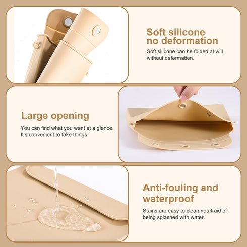 Travel Silicone Cosmetic bag with Cosmetic Face Brushes Holder?Easy Carry Cosmetic Bag for Women Makeup,Brushes and Beauty Tools (Khaki-3)...