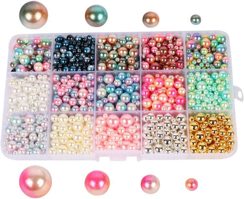 Beads 1140pcs Mix Rainbow Gradient Color Round 4 6 8 10mm Imitation Pearl No Holes for DIY Handmade Jewelry Making Craft...