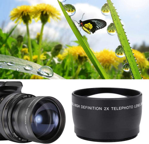Telephoto Lens, 58MM 2X Magnification Telephoto Lens Aluminium Alloy Teleconverter Lens for 58mm Diameter and 18-55 Focal Length Lens default...