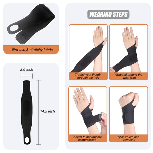 2 Pcs Ultra-Thin Wrist Brace Support for Carpal Tunnel, Pain Relief, Arthritis, Tendonitis, Elastic Wrist Wraps Right and Left Hands - Compression...