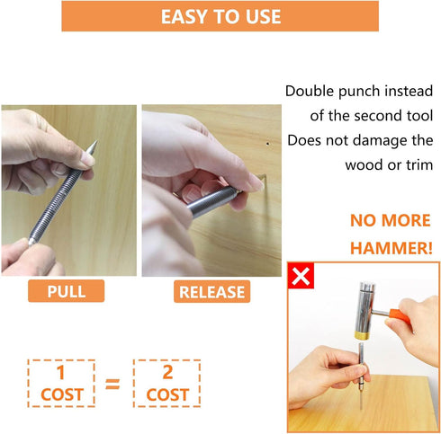2-Piece Dual Head Nail Setter and Hinge Pin Punch Set, Hammerless 1/32?& 1/16?Spring Nail Set, 5000 PSI Striking Force Door Pin Removal Tool...