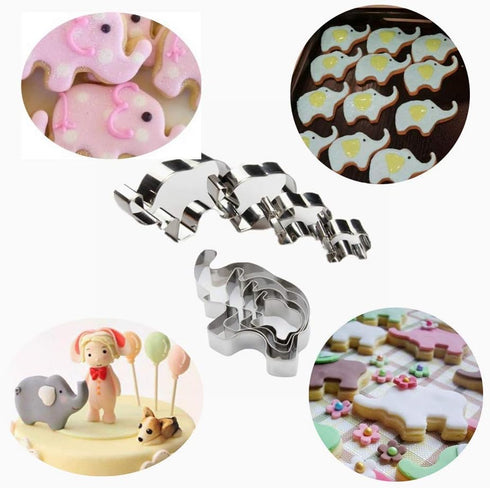 Elephant Cookie Cutter Set of 4 Counts Animal Biscuit Cutter Baby Shower Press Cookie Molds Stainless Steel Metal Fondant Cutter (Elephant Cookie ...