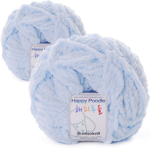 Chenille Yarn for Knitting Soft Poodle Yarn 2 Skeins Polyester 100%, 2.8oz(80g) Each, 55 Yards per Skein (Light Sky)......