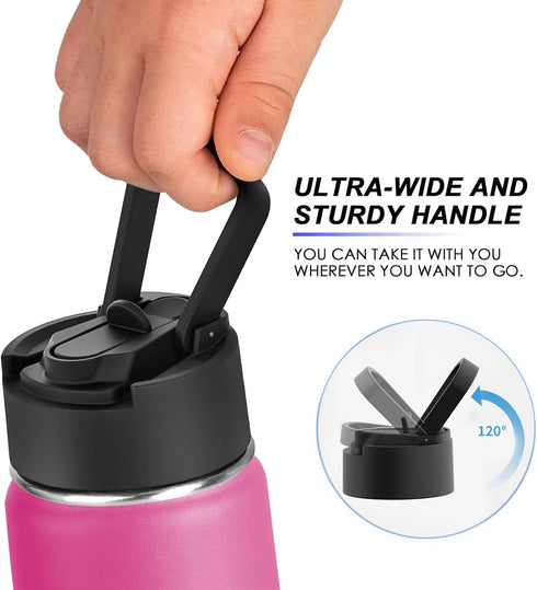 koodee 12 oz Water Bottle with Straw- Stainless Steel Double Wall Vacuum Insulated Wide Mouth Flask with Straw Lid, Sports Metal Water Bottle for ...