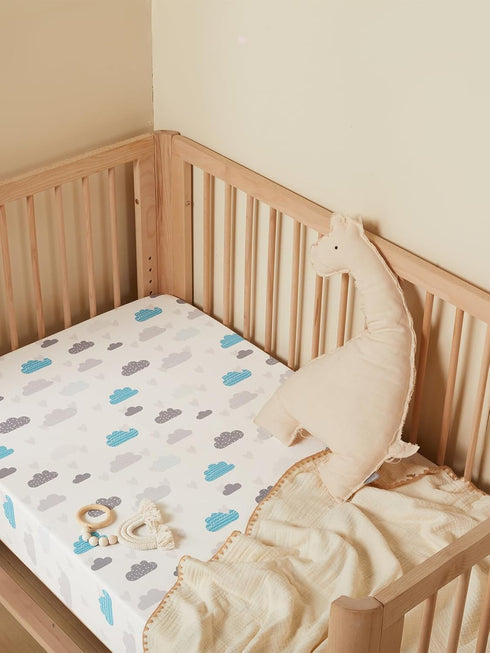 TILLYOU Baby Crib Sheets for Boys Girls, Super Soft Toddler Bed Sheets, 2 Pack Sheets for Standard Crib Mattress 28x52in, Blue Clouds and Stars...