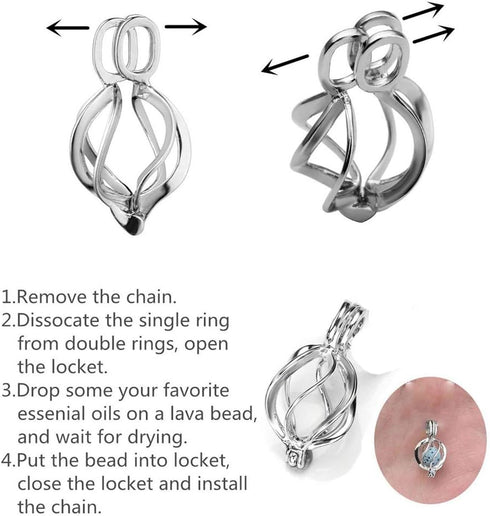 Essential Oil Diffuser Necklace Twisted Ball Aromatherapy Locket Pendant with 8 Lava Stone Balls 0.24'...