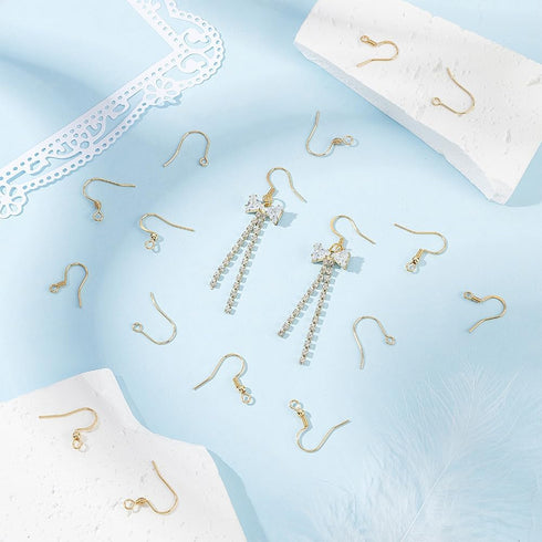 UNICRAFTALE about 150Pcs 5 Styles Stainless Steel Earring Hooks Real 18K Gold Plated Ear Wire with Loops Earwire Hooks Metal Earring Hooks with Co...